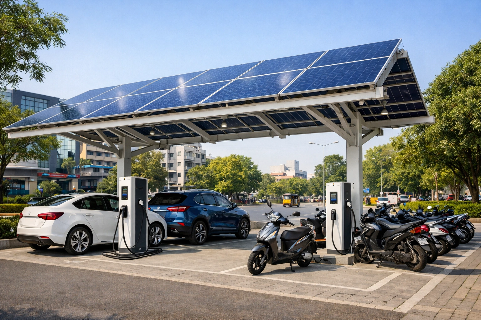 Smart commercial solar EV charging station installation with integrated grid management