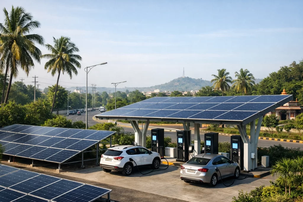 Rooftop solar solar carport infrastructure providing clean green energy power to electric cars